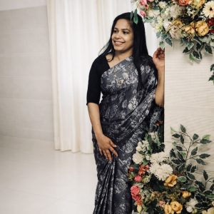 Silky chiffon gray color with floral design